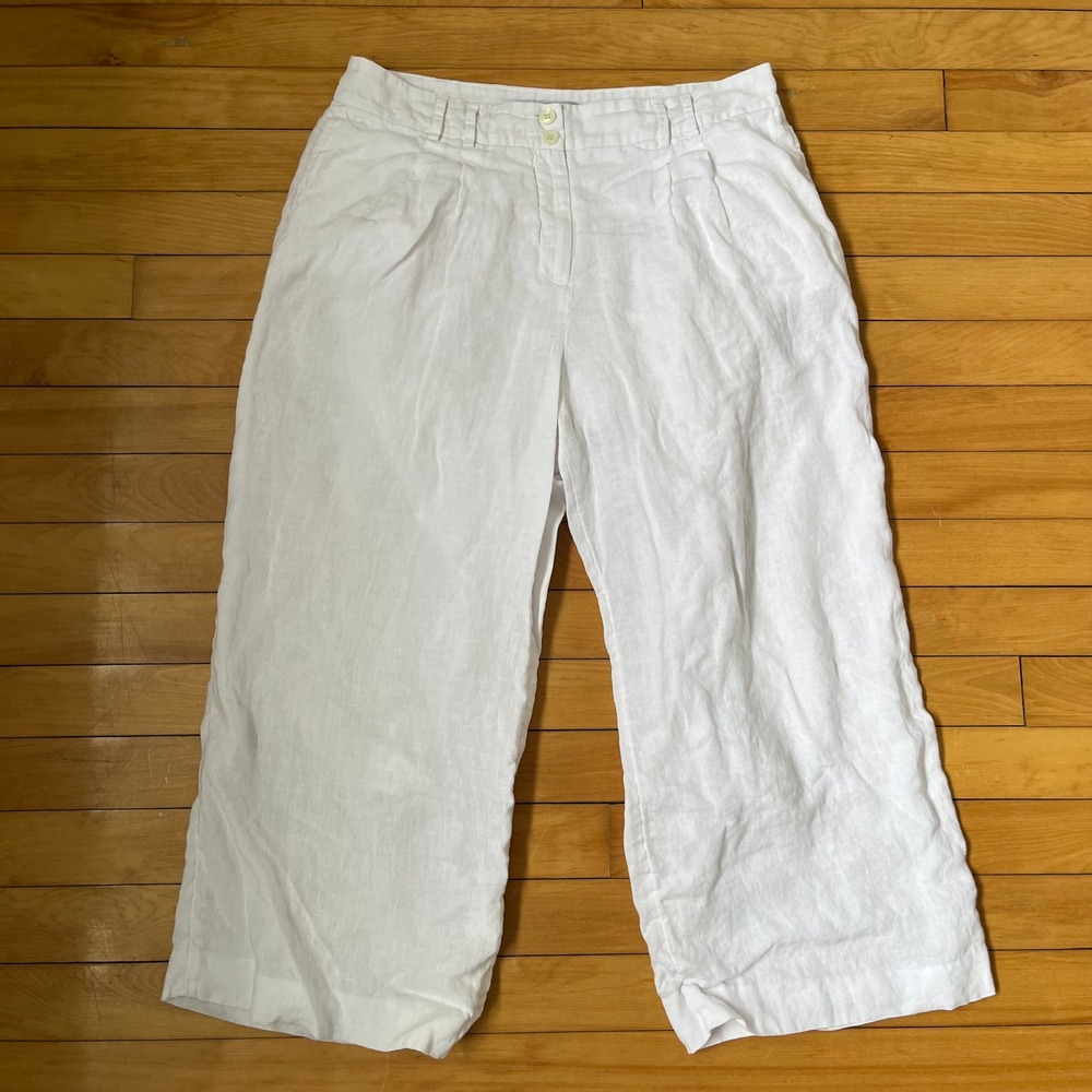 Hobbs London White 100% Linen Wide Leg Culottes Pants Size US 10 UK 14 EU 42